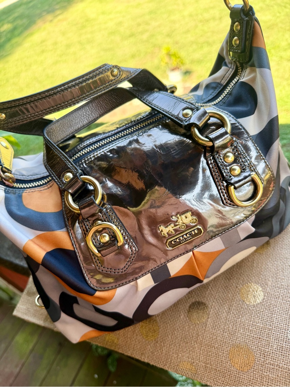 Coach Madison Graphic Op Art C Orange Black Gray Julianne Tote Bag Satchel ~Y2K - Picture 6 of 9